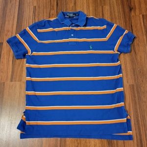 Polo by Ralph Lauren Custom Fit Blue & Orange Striped Shirt - Size Large